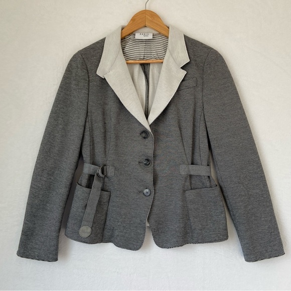 Akris Punto Jackets & Blazers - Akris Punto Womens Gray Pattern Wrap Back Belt Button Up Soft Blazer Size 10